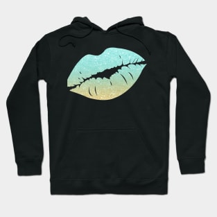 Pastel Teal Ombre Ocean Faux Glitter Lips Hoodie